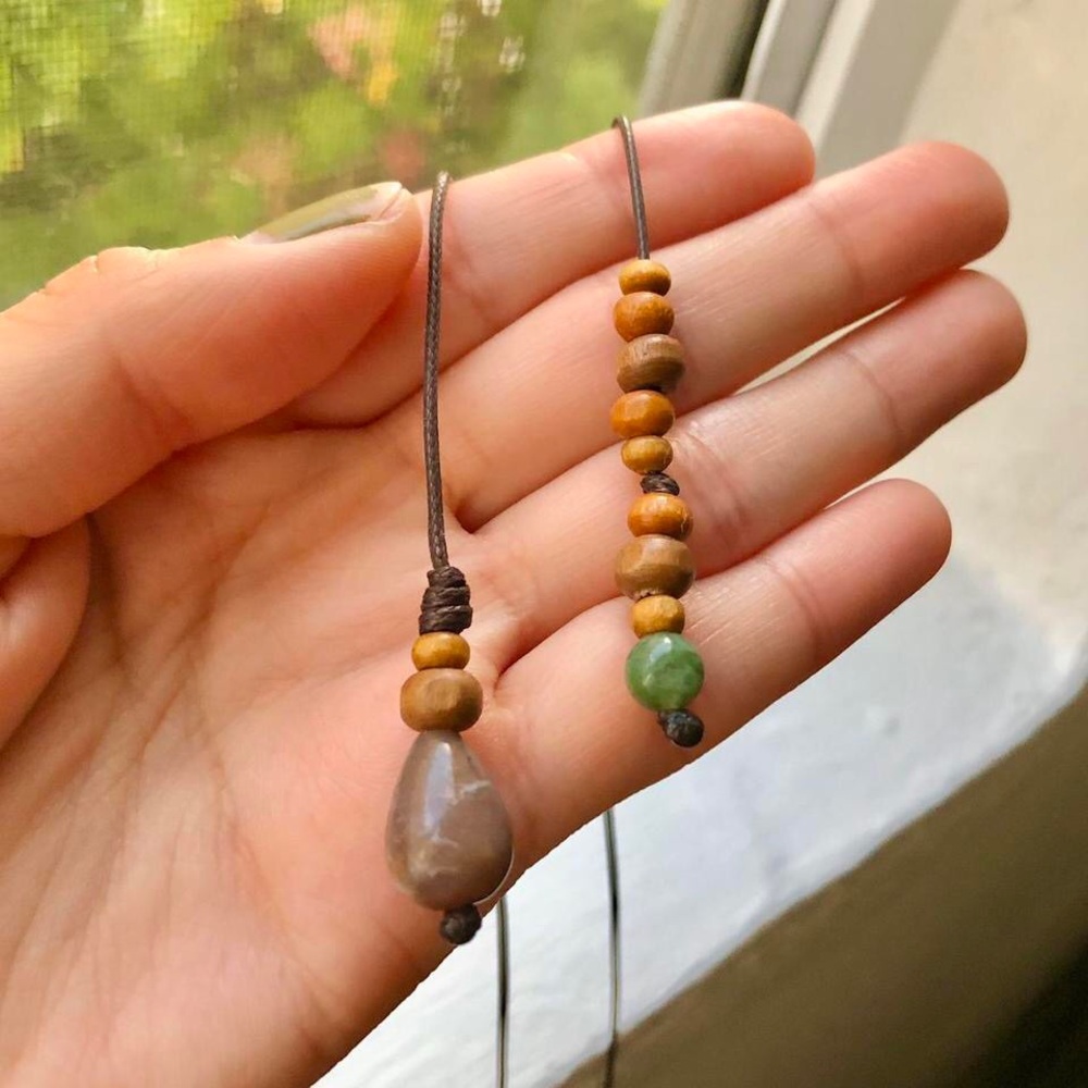 Moss x Indian Agate Teardrop Beaded (Dark Brown) Earthy Boho Wrap Choker - Picture 3 of 5
